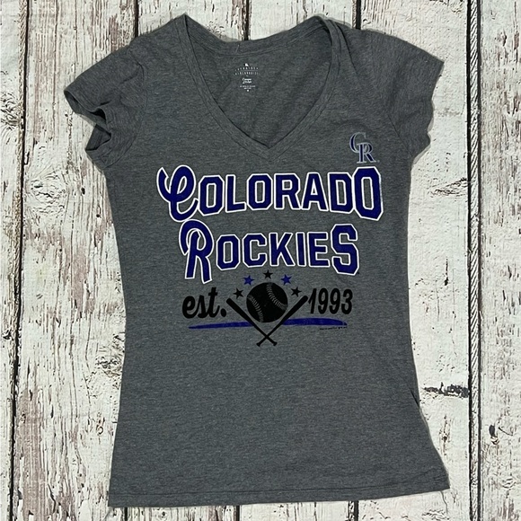 Women's Colorado Rockies MLB Baseball SOFT Vneck Tee Top Shirt - Picture 1 of 3